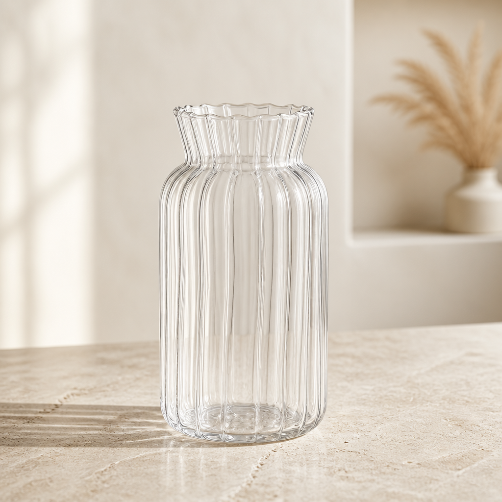 Handcrafted Glass & Crystal Mini Vases – Ribbed Clear Decorative Vases