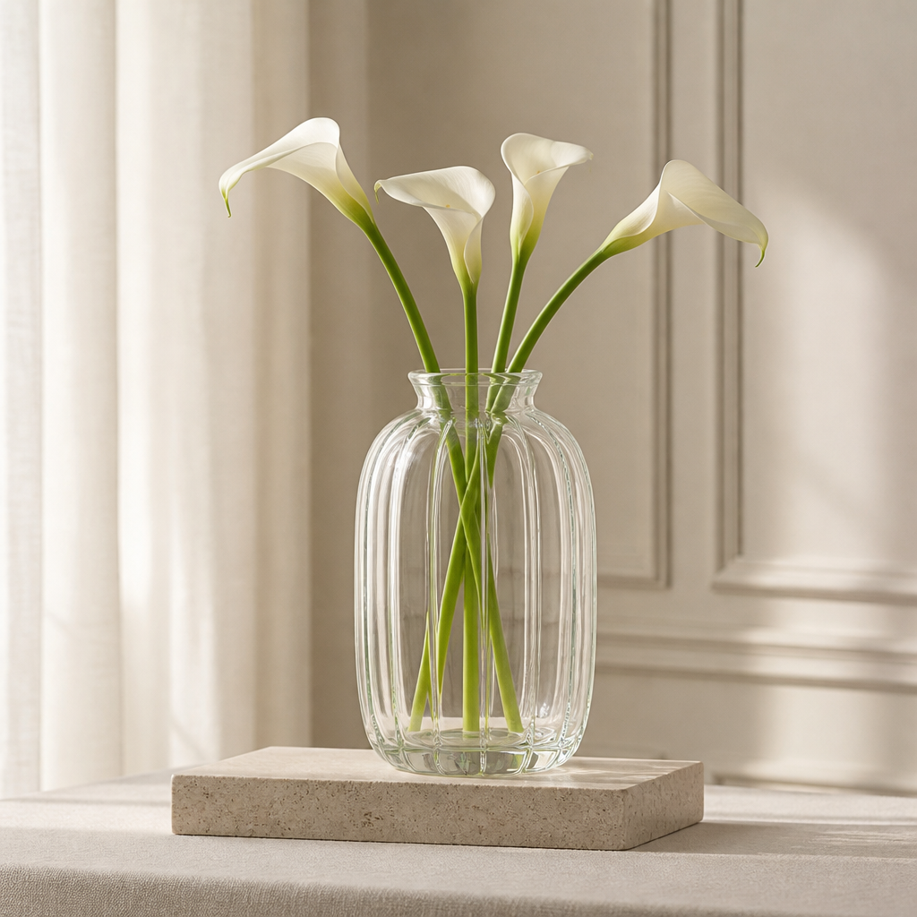 Mini jarrones de cristal y vidrio hechos a mano - Jarrones decorativos transparentes acanalados