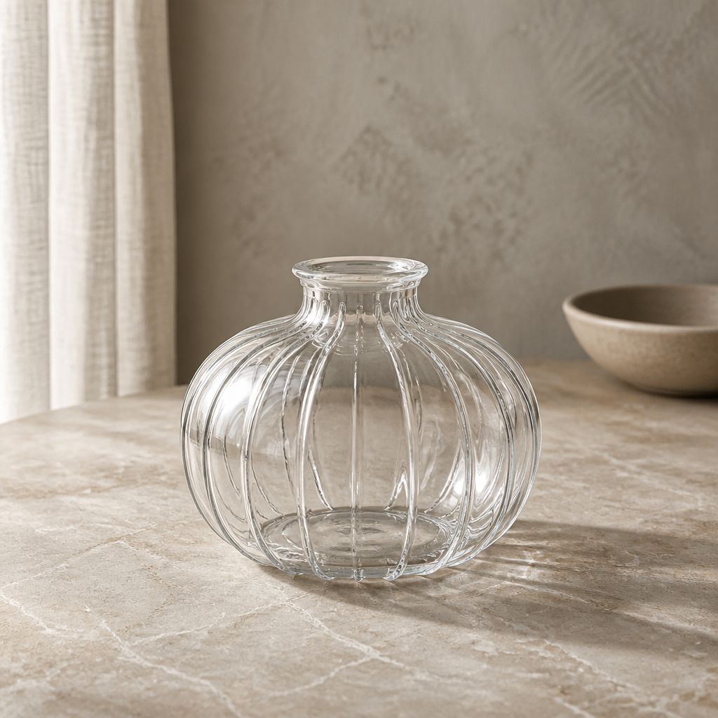 Handcrafted Glass & Crystal Mini Vases – Ribbed Clear Decorative Vases