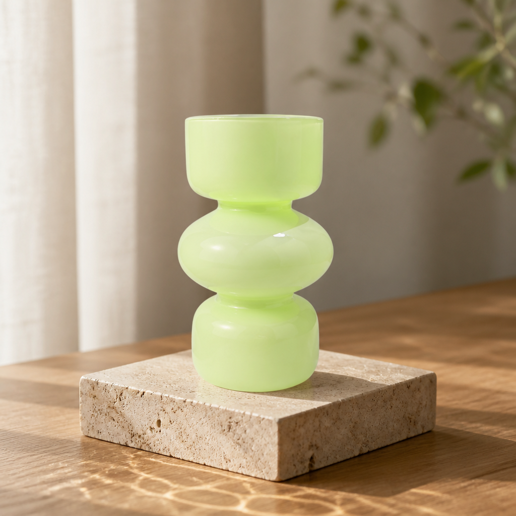 Modern Sculptural Glass Vase – Decorative Coloured Glass Vase for Shelves & Tables