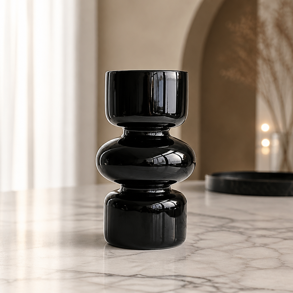 Modern Sculptural Glass Vase – Decorative Coloured Glass Vase for Shelves & Tables