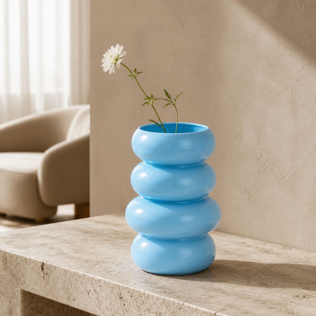 Modern Sculptural Glass Vase – Decorative Coloured Glass Vase for Shelves & Tables