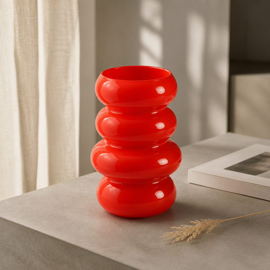 Modern Sculptural Glass Vase – Decorative Coloured Glass Vase for Shelves & Tables