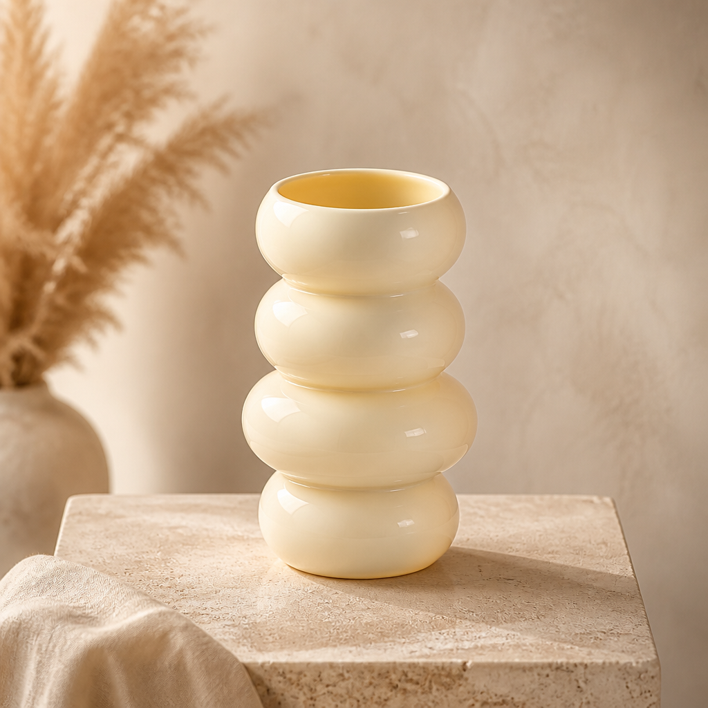 Modern Sculptural Glass Vase – Decorative Coloured Glass Vase for Shelves & Tables