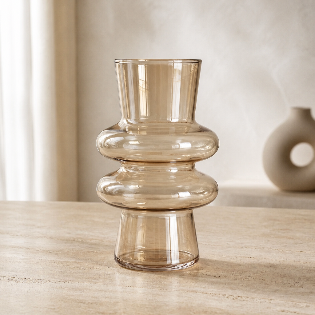 Modern Sculptural Glass Vase – Decorative Coloured Glass Vase for Shelves & Tables