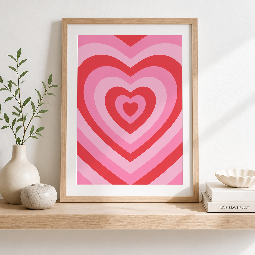 Pink and red heart tunnel pattern print