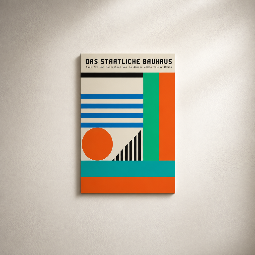 Das Staatliche Bauhaus geometric poster in cream, blue and orange