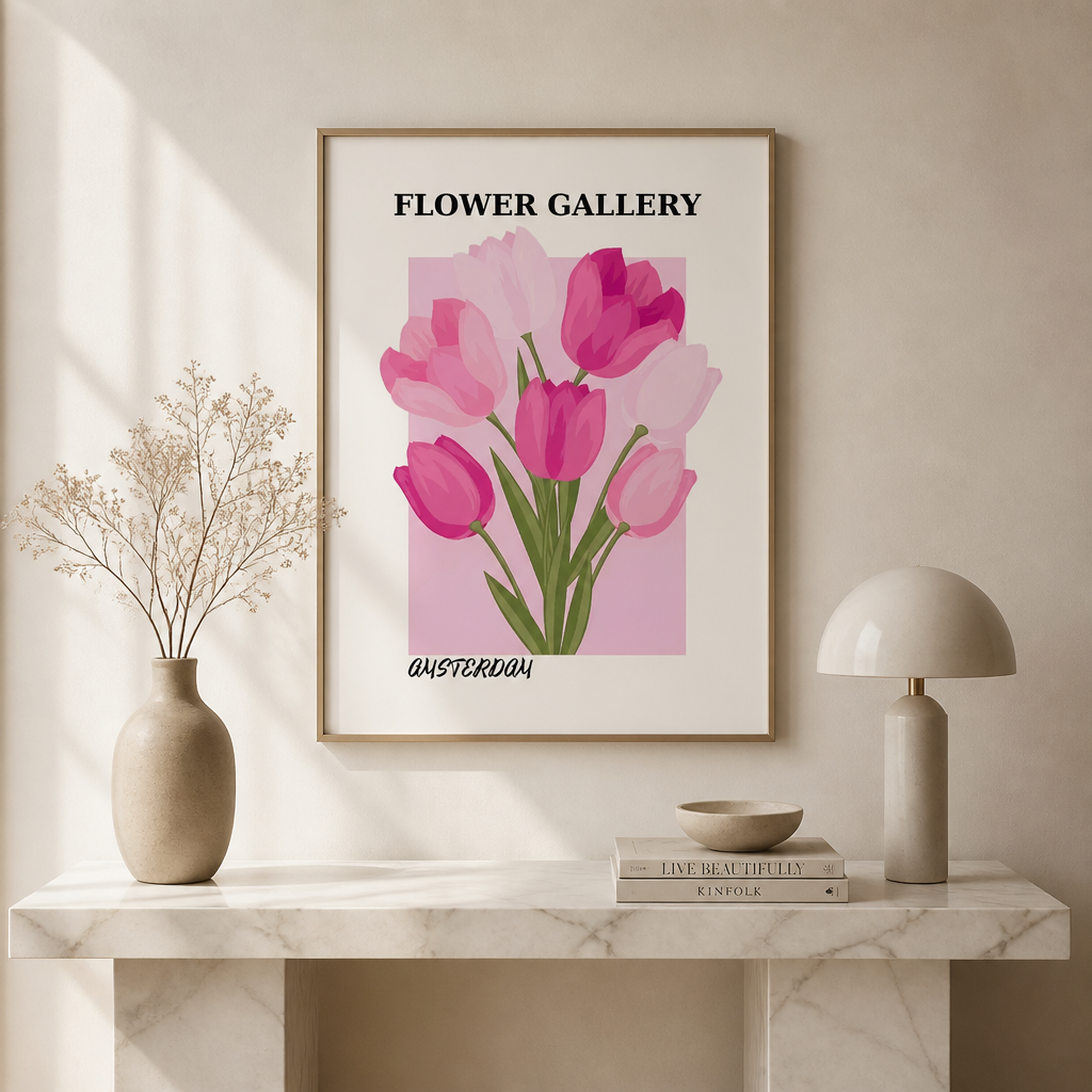 Pink tulip bouquet flower gallery print