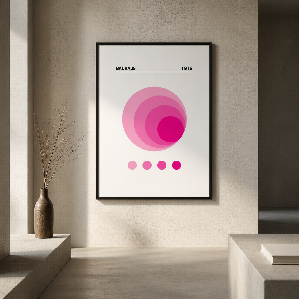 Pink concentric circle Bauhaus 1919 print