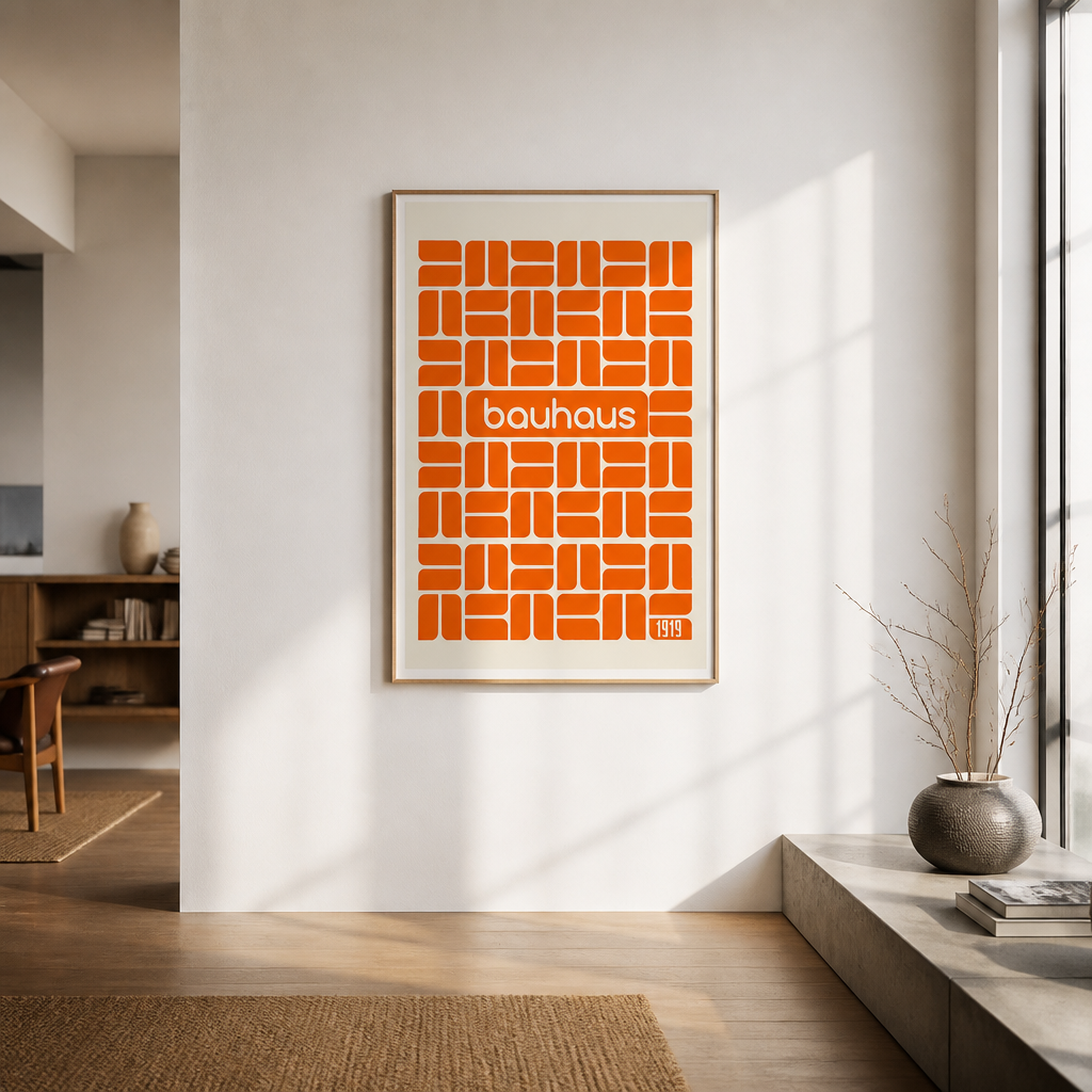 Orange geometric brick pattern Bauhaus 1919 print