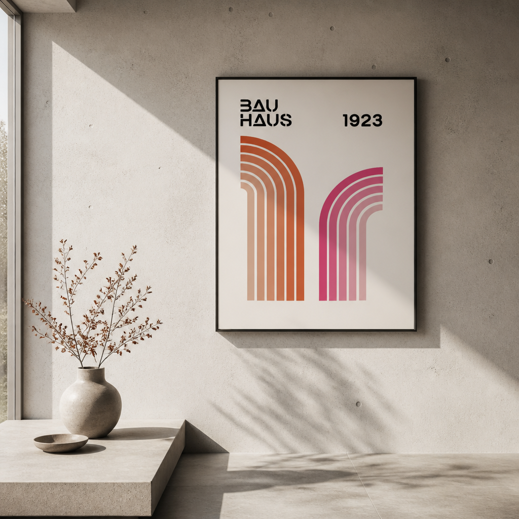 Orange and pink Bauhaus arch stripe print