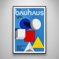 Blue Bauhaus poster with 3D geometric shapes