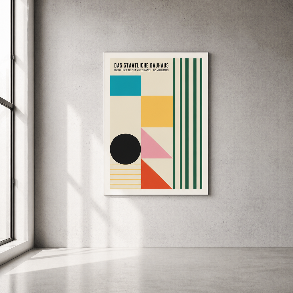 Das Staatliche Bauhaus geometric poster with green stripes and shapes