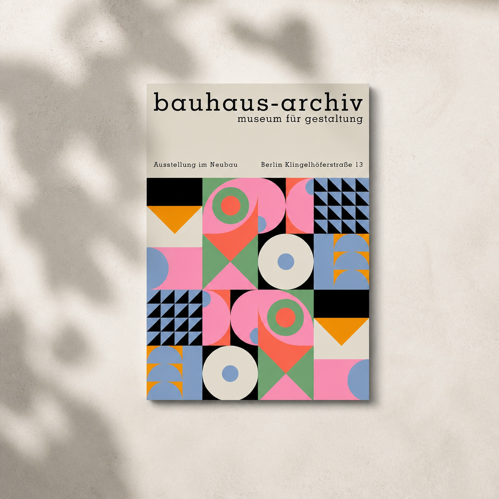 Colourful Bauhaus Archiv poster with geometric circles and triangles