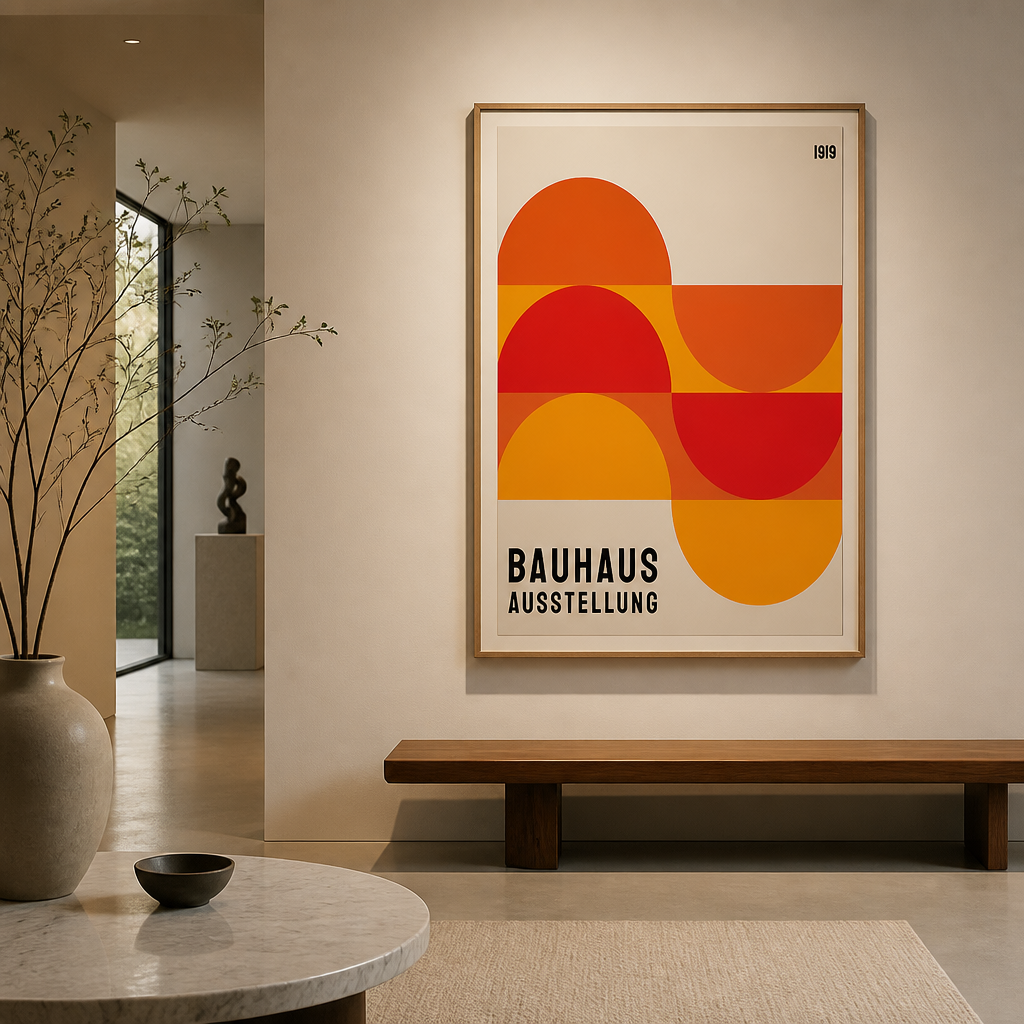 Orange and red Bauhaus Ausstellung wave pattern poster, 1919