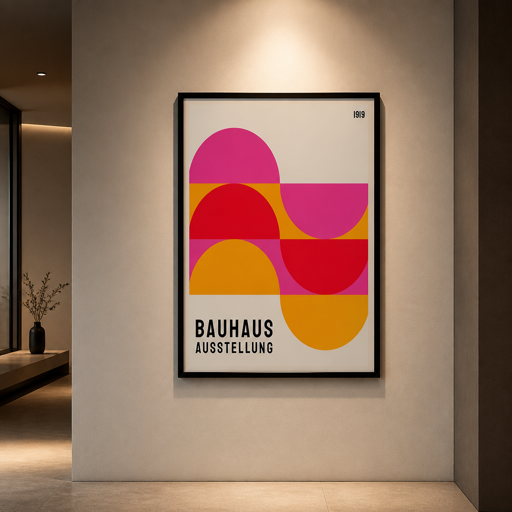 Pink, red and orange Bauhaus Ausstellung wave pattern poster, 1919