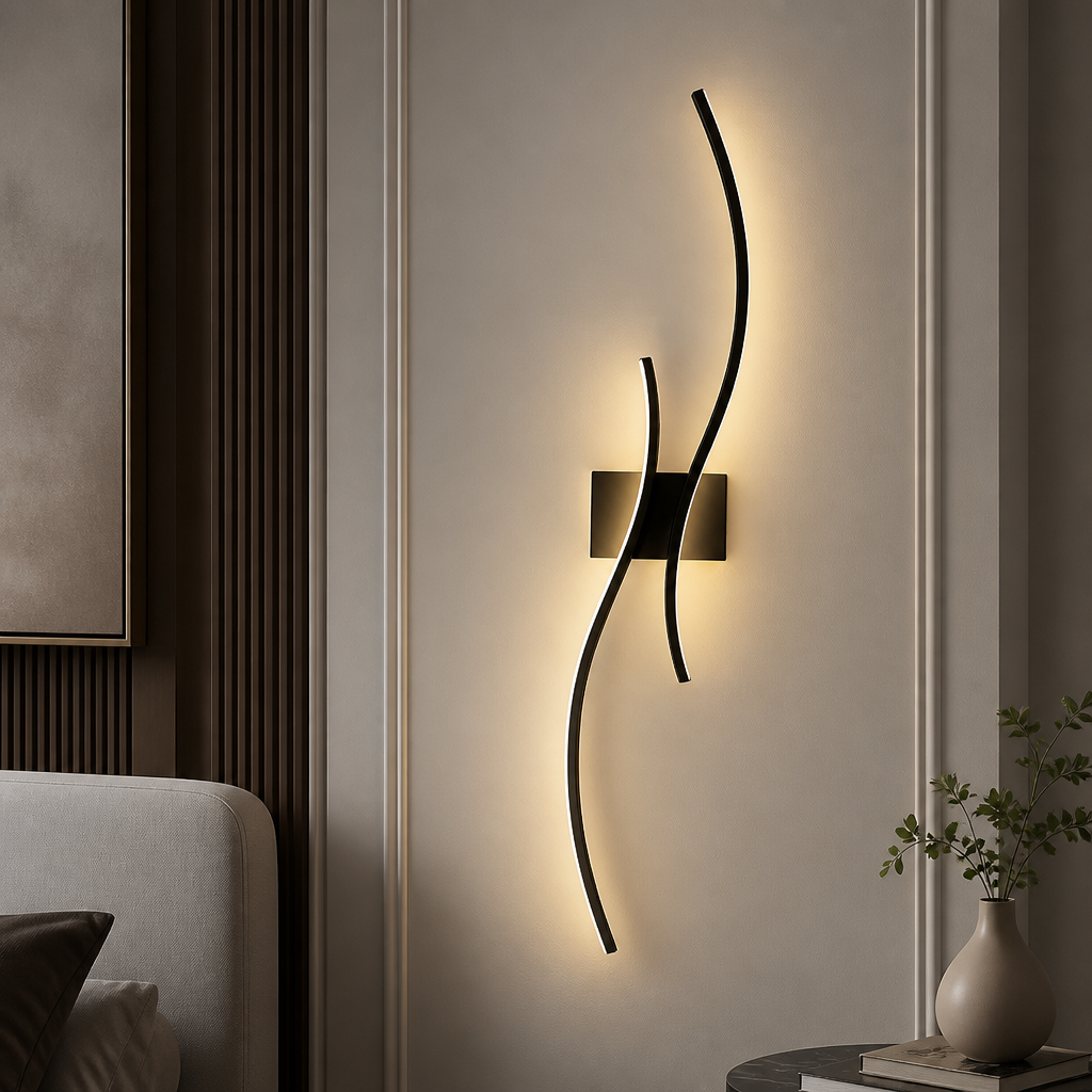 Black 80cm Nordic wave wall light