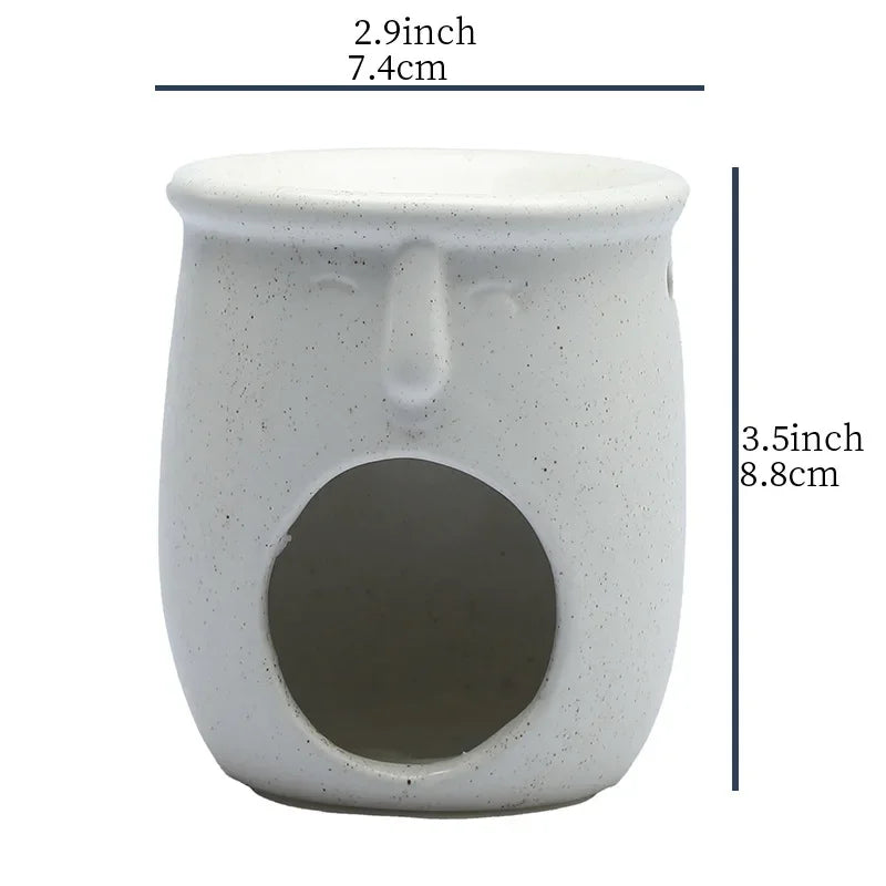 White ceramic incense burner with dimensions displayed on a white background
