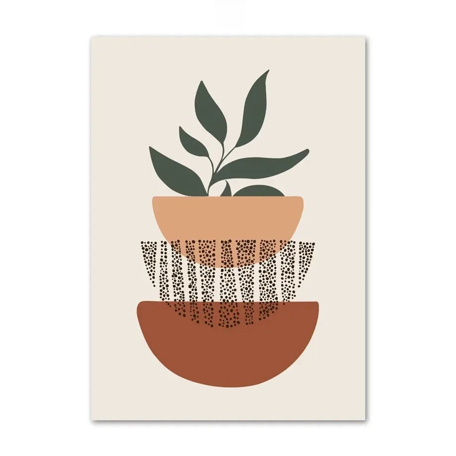 Illustration of a plant in terracotta pots on a beige background