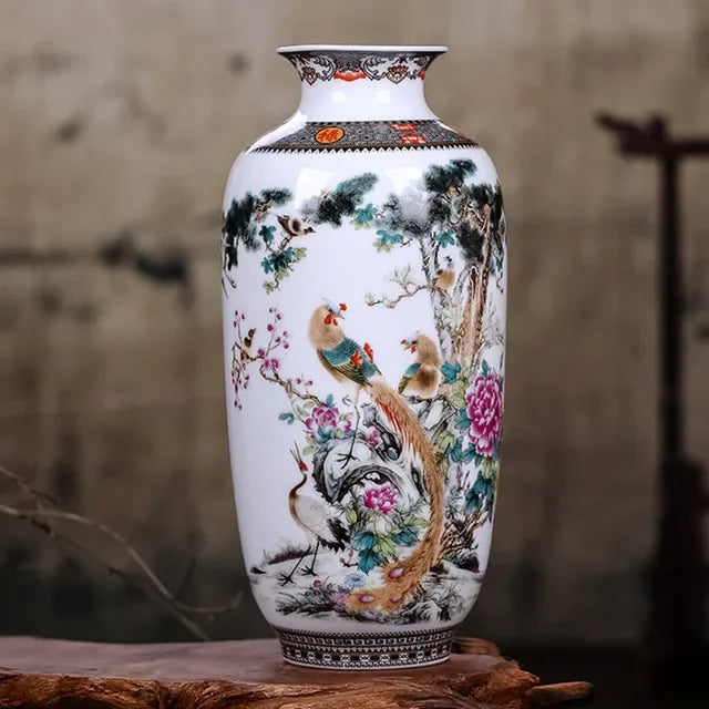 Chinese Ceramic Vase with Printed Designs – Traditional Art Décor (Multiple Styles)