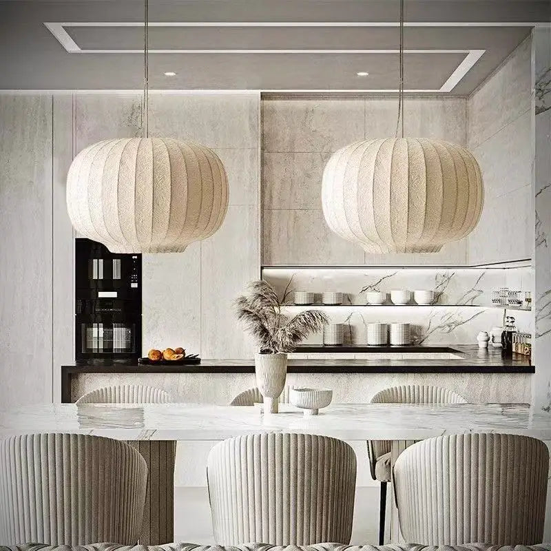 Danish style pendant light with a white silk shade in a 40cm diameter size