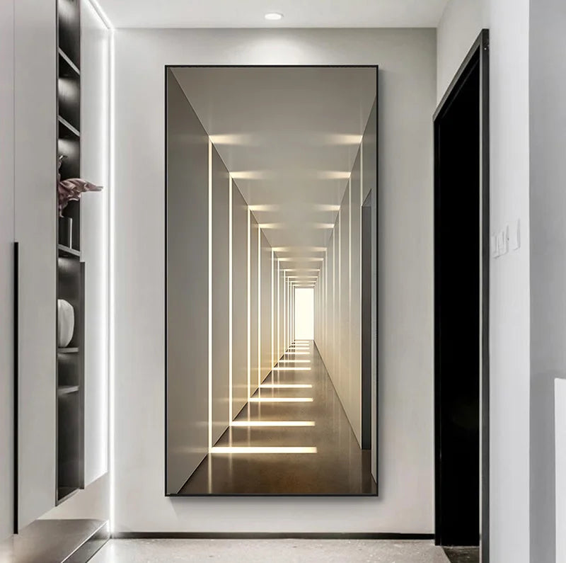 White corridor wall light with ceiling downlights