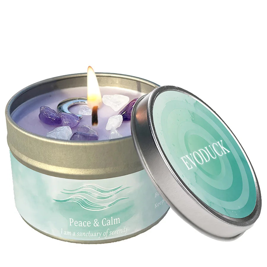 Peace and Calm candle scent on a white background