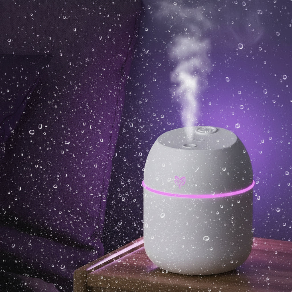 Humidifier emitting mist on a purple background