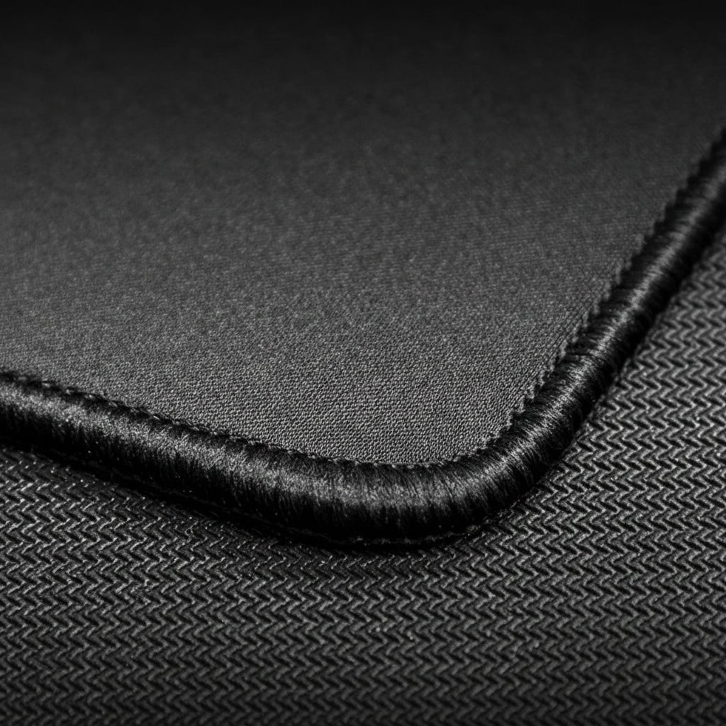 Close-up of stitched mouse pad edges showing the durable finished border