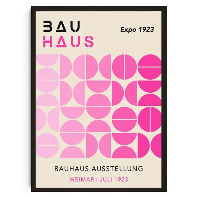 Bauhaus poster with geometric design and text on a beige background