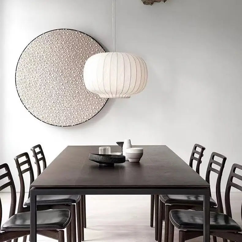 Danish style pendant light with a white silk shade in a 50cm diameter size and an adjustable 1.5m cable
