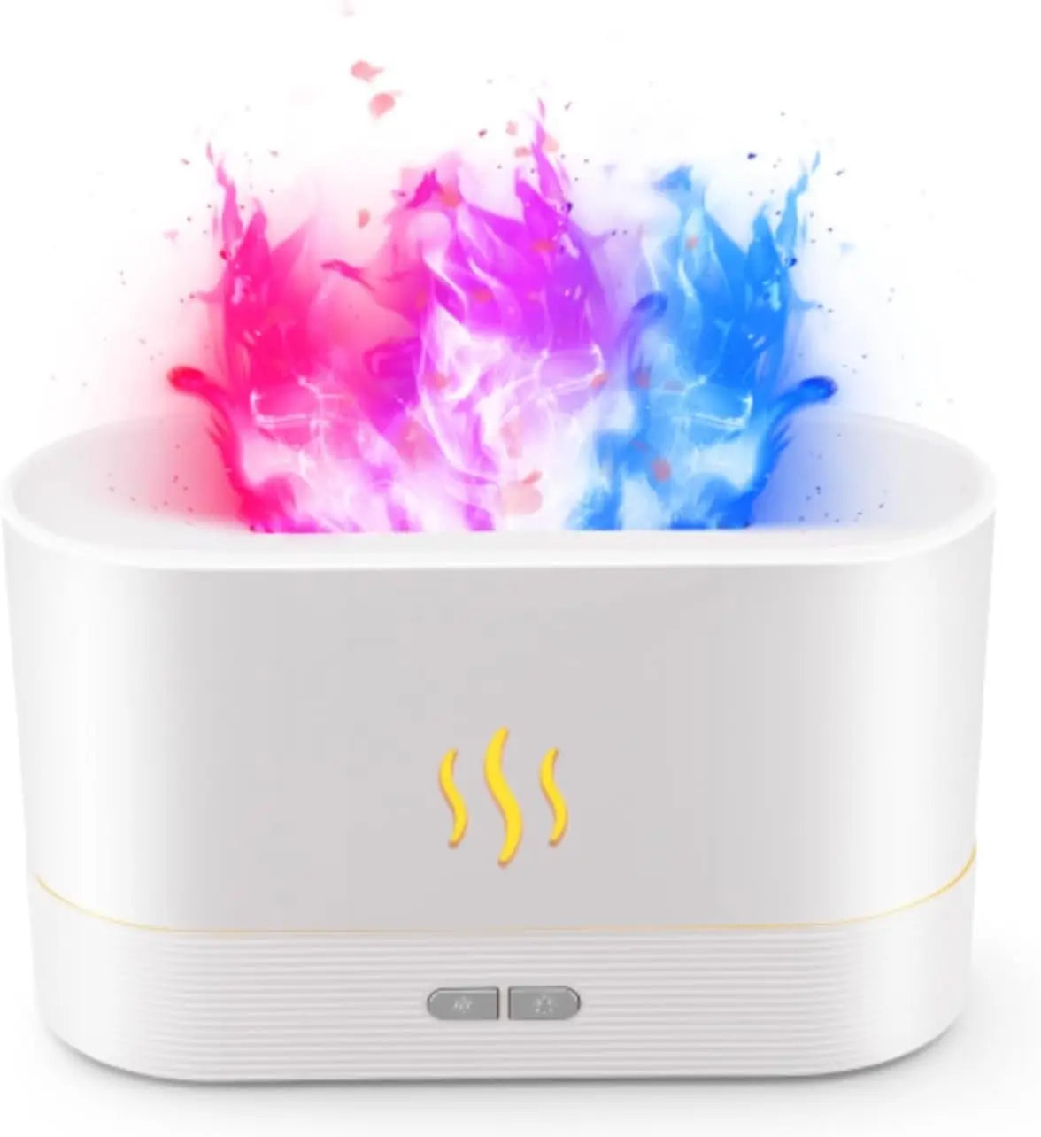White ultrasonic diffuser with colourful mist flame effect