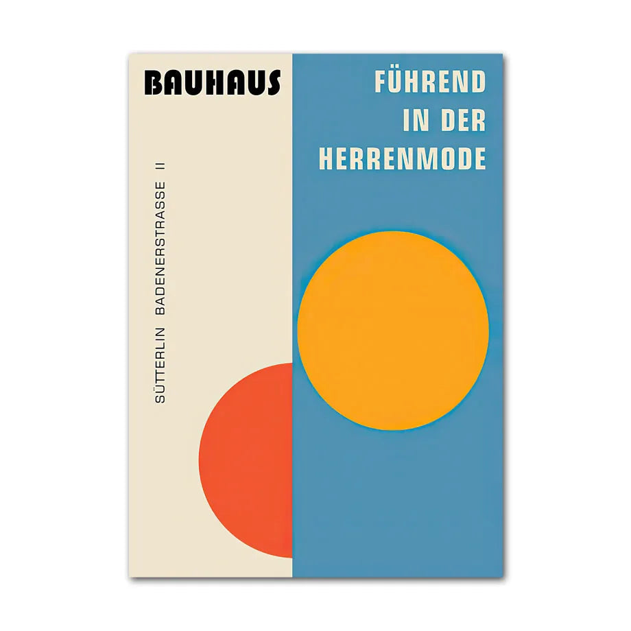 Blue-and-cream split-screen with orange and yellow circles.