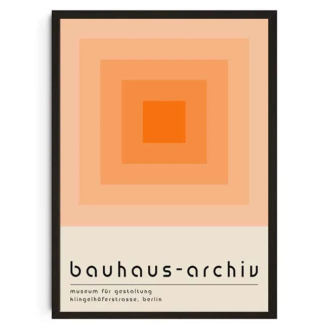 Framed poster with geometric design and 'bauhaus-archiv' text on a white background