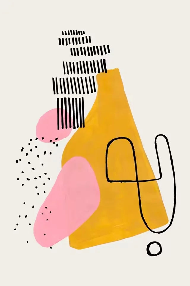 Abstract art with geometric shapes on a beige background