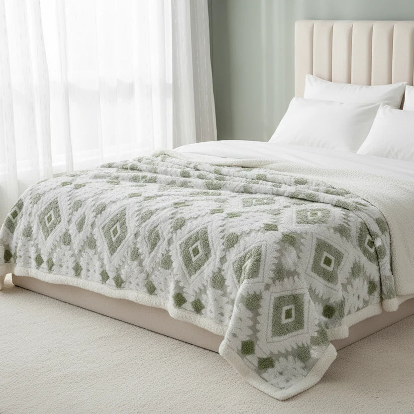 Polyester-Fleece-Jacquard-Decke – Weicher geometrischer Überwurf | Ästhetisches Pad
