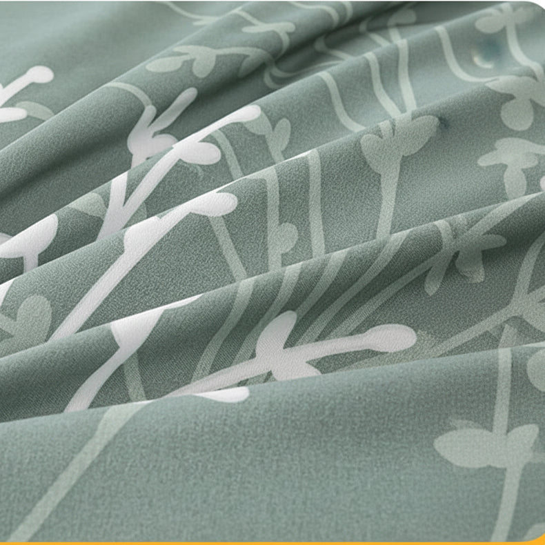 Textured fabric with white floral pattern on a green background