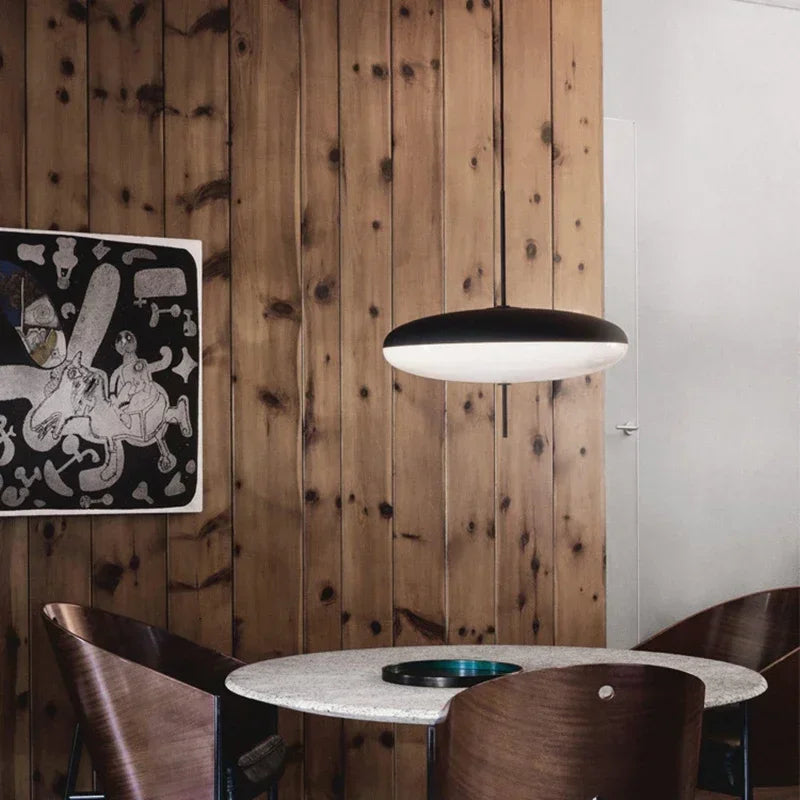Black and white pendant light fixture in 50cm size shown for style reference