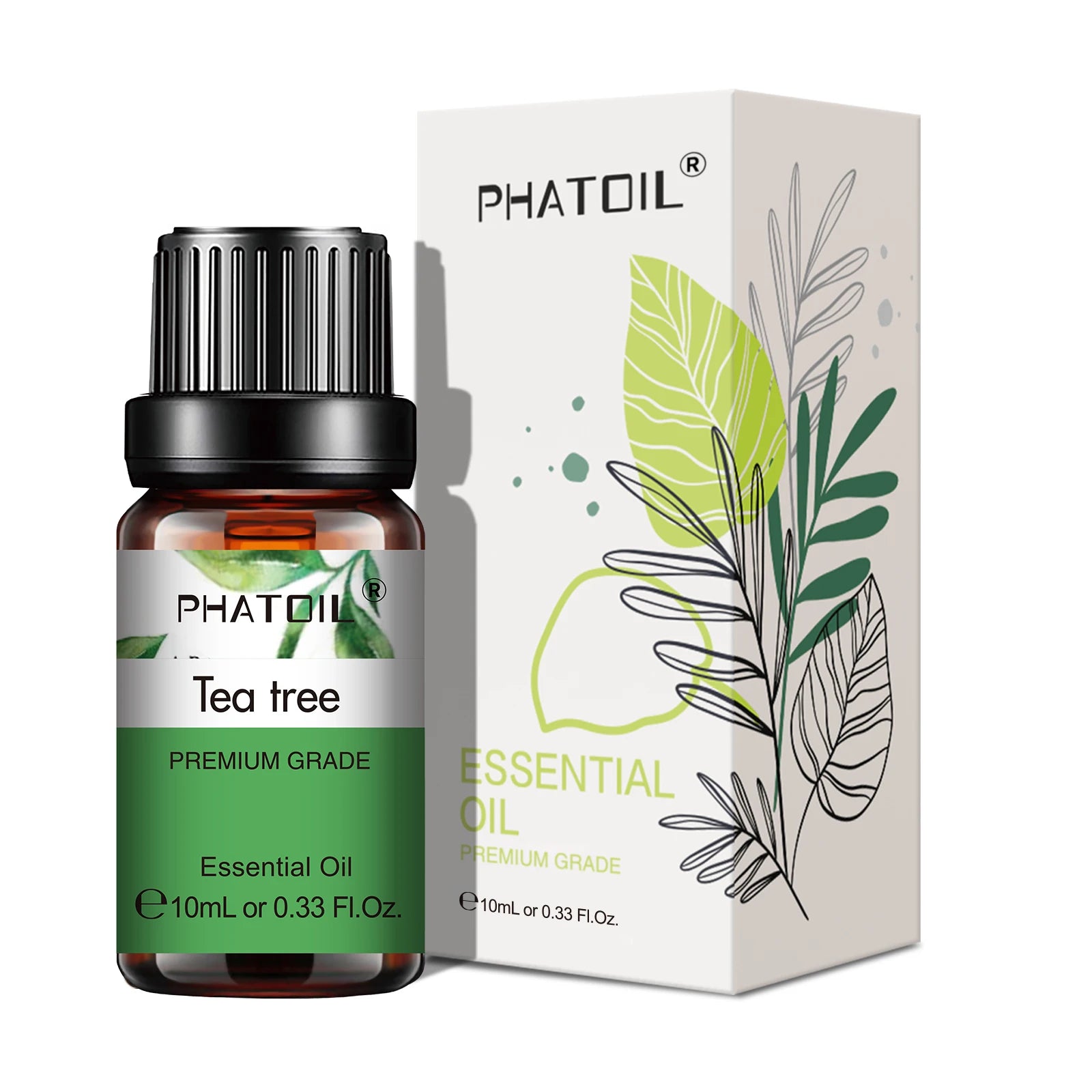 10ml bottle of Premium Grade Tea Tree Essential Oil in protective amber glass.