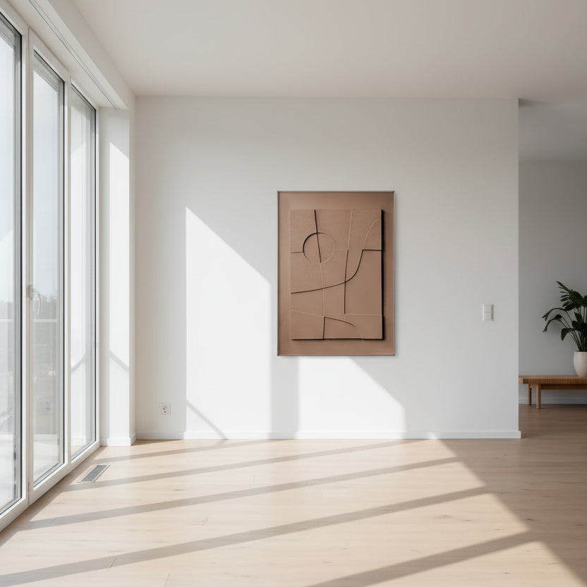 Abstract art piece with geometric shapes on a white background