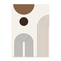 Abstract arch canvas print with black and brown linework and warm brown circular shapes on a light background