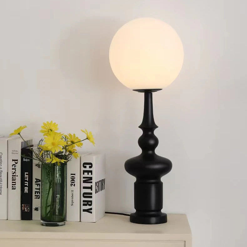 Black sculptural globe table lamp, frosted shade, D25cm x H68cm, E27 LED