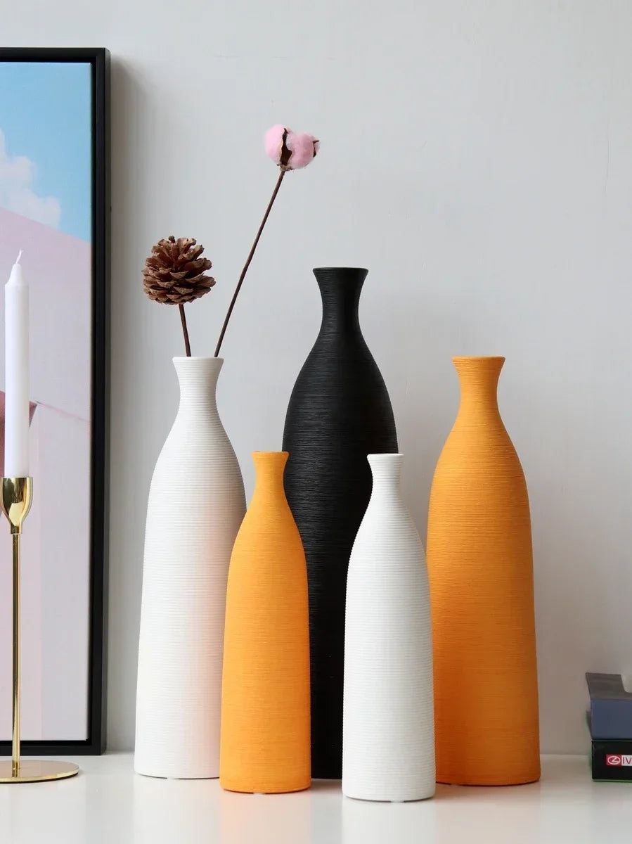 Minimalist Textured Ceramic Bottle Vase | Modern Porcelain Home Décor