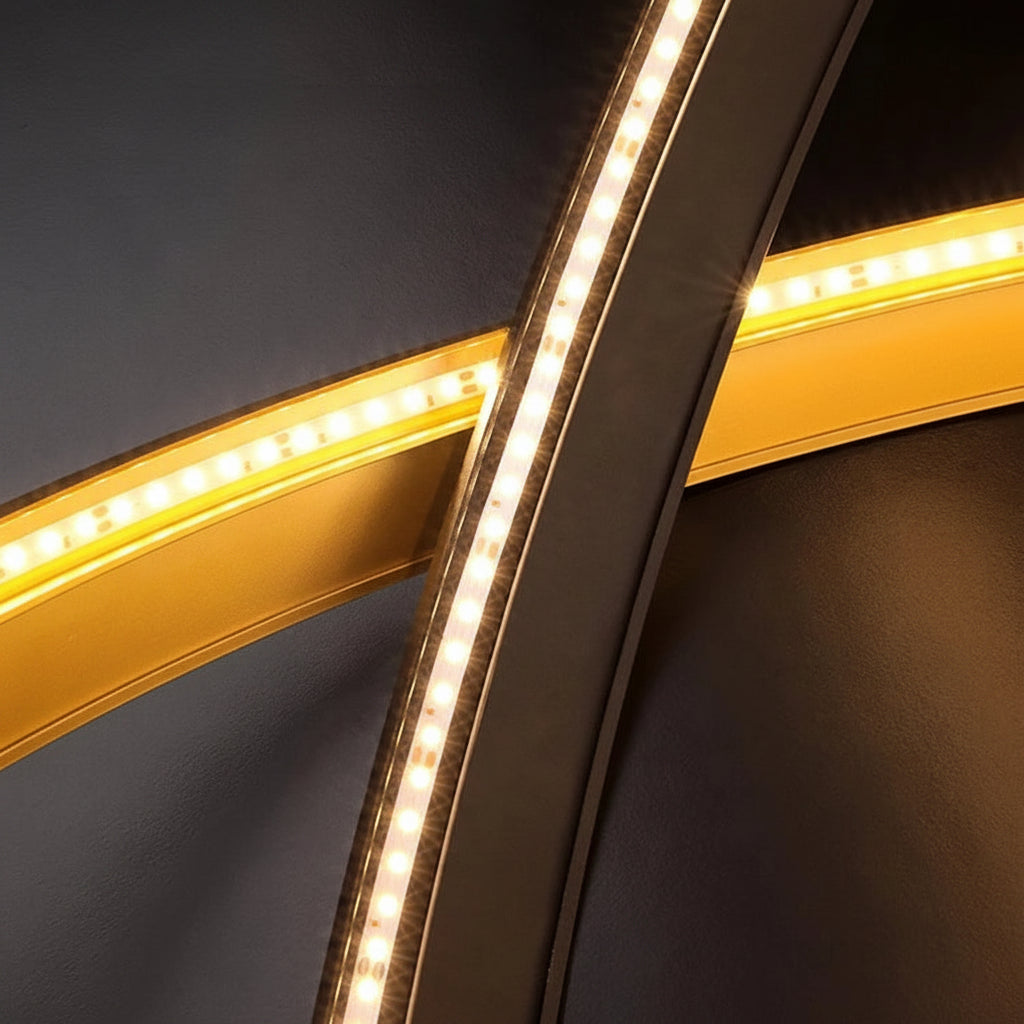 Close-up of LED strip lighting installed along the wall light frame