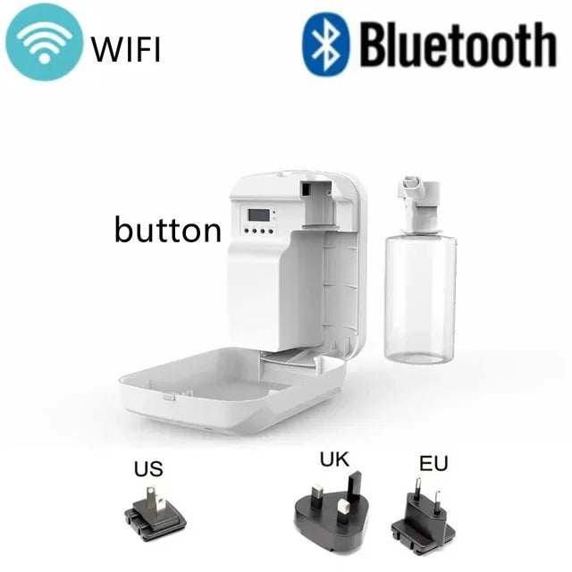 White diffuser interior with oil bottle and interchangeable US, AU, UK, and EU plugs, with wifi and Bluetooth support