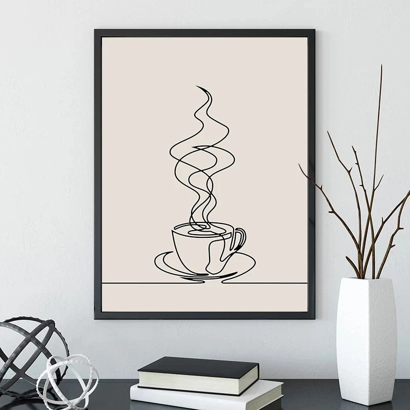 Coffee Cup Line Art: Minimalist line art of a steaming coffee cup