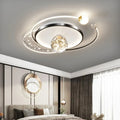 Black circular orbital LED ceiling light with star acrylic panel and crystal ball, 52×40cm