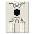 Abstract design with black circles and arches on a beige background