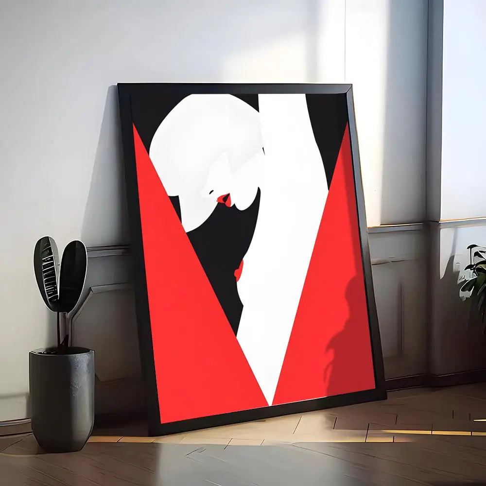 Modern black and white profile silhouette with a bold red triangular background.