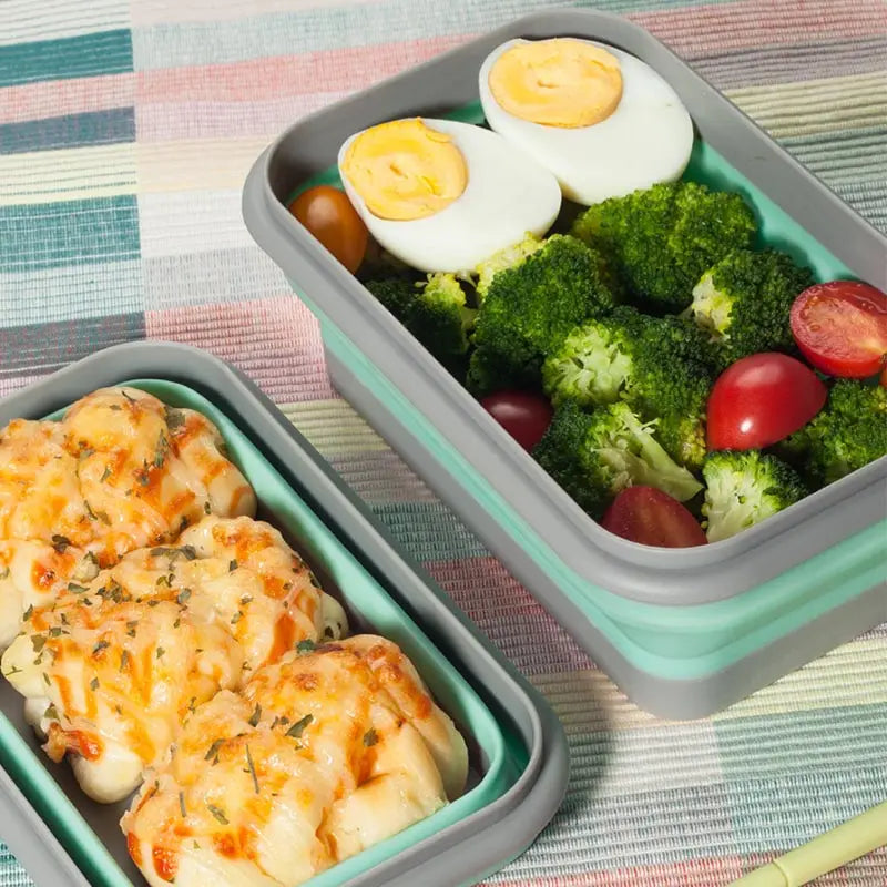 Foldable lunch box set with lids showing portable food storage design